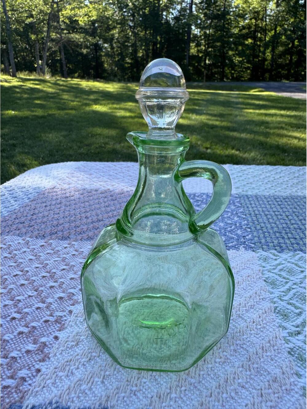 Vintage Small Green Glass Decanter with Stopper